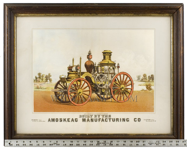 Fire Pumper, Lithograph, Brooklyn 10, Amoskeag Mfg. Co., Great Color
Manchester, New Hampshire
Litho by Charles Crosby, Boston
Circa 1865 to 1875, scale view